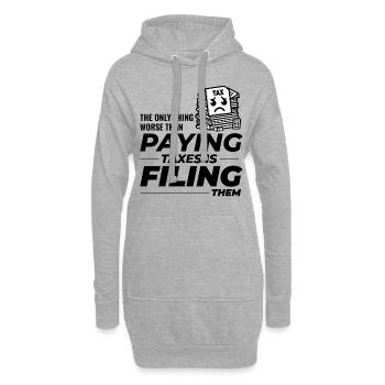 Humour éprouvant : payer et déclarer drôle - Sweat-shirt à capuche long Femme - gris chiné - Devant
