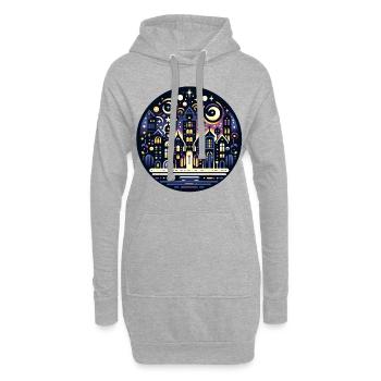 Mystische Nachtstadt im Kosmos - Hoodie-Kleid - Grau meliert - Vorne