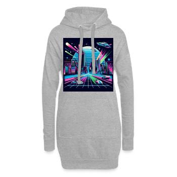 Synthwave City avec des ovnis - Sweat-shirt à capuche long Femme - gris chiné - Devant