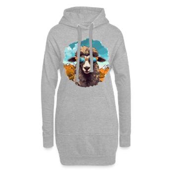 Ein Schaf mit Sonnenbrille in den Bergen - Hoodie-Kleid - Grau meliert - Vorne