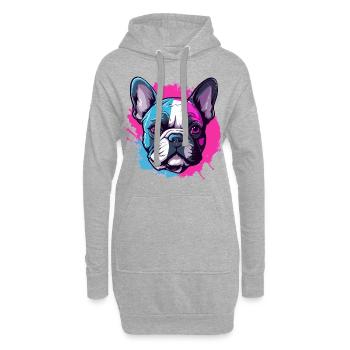 Bouledogue français coquin - Sweat-shirt à capuche long Femme - gris chiné - Devant
