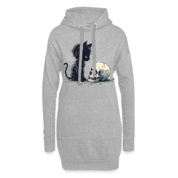 Niedliches Emo Gothic Kätzchen und Schädel - Hoodie-Kleid - Grau meliert - Vorne