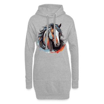 Portrait de cheval - Sweat-shirt à capuche long Femme - gris chiné - Devant
