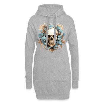 Crâne de fleur - Sweat-shirt à capuche long Femme - gris chiné - Devant