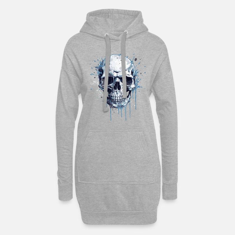 Schädel - Hoodie-Kleid - Grau meliert