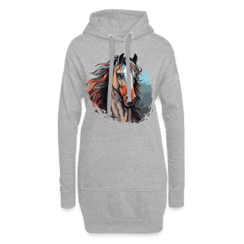 Portrait de cheval - Sweat-shirt à capuche long Femme - gris chiné - Devant