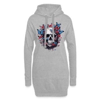 Papillons et crânes - Sweat-shirt à capuche long Femme - gris chiné - Devant
