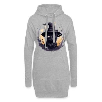 Chat noir avec chapeau de sorcière - Sweat-shirt à capuche long Femme - gris chiné - Devant