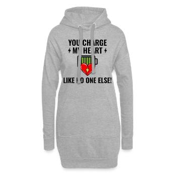 Électricien Valentine : Tu charges mon cœur - Sweat-shirt à capuche long Femme - gris chiné - Devant
