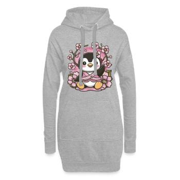 Dessin animé Kawaii Pingouin aux cerises - Sweat-shirt à capuche long Femme - gris chiné - Devant