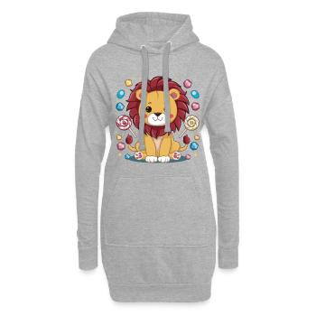 Mignon lion kawaii avec des bonbons - Sweat-shirt à capuche long Femme - gris chiné - Devant