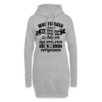 Multitasker - zuhören und ignorieren - Spruch - Hoodie-Kleid - Grau meliert - Vorne