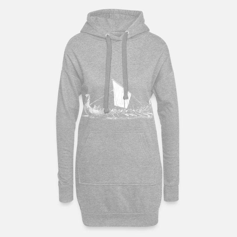 Wikinger Motiv > Wikinger Boot - Langschiff - Hoodie-Kleid - Grau meliert
