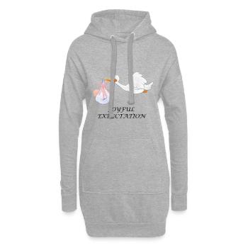 Schwangerschaft Schwanger Baby Geburt Storch - Hoodie-Kleid - Grau meliert - Vorne