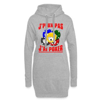 J'peux pas j'ai poker. Passionnés de poker. Humour - Sweat-shirt à capuche long Femme - gris chiné - Devant