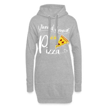 Vivre d'amour et de pizza. Humour - Sweat-shirt à capuche long Femme - gris chiné - Devant