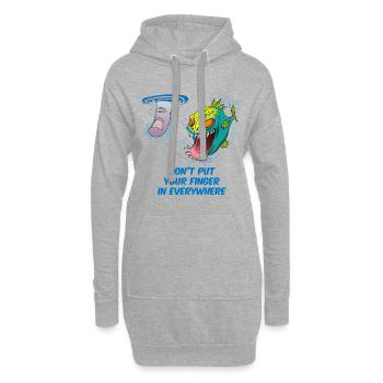Steck den Finger nicht überall rein | Piranha Fish - Hoodie-Kleid - Grau meliert - Vorne