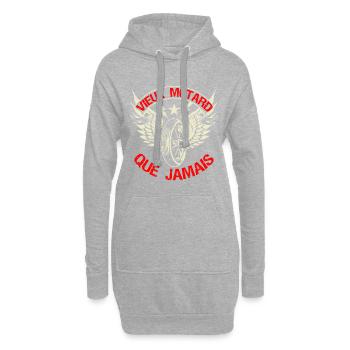Vieux motard que jamais. Jeu de mots motard humour - Sweat-shirt à capuche long Femme - gris chiné - Devant