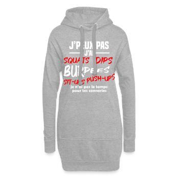 J'peux pas j'ai Squats, dips, burpees, Musculation - Sweat-shirt à capuche long Femme - gris chiné - Devant