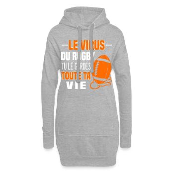 Le virus du Rugby tu le gardes toute ta vie. Fan - Sweat-shirt à capuche long Femme - gris chiné - Devant