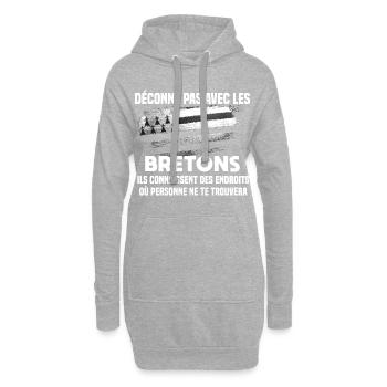 déconne pas avec les bretons. Humour Bretagne. BZH - Sweat-shirt à capuche long Femme - gris chiné - Devant