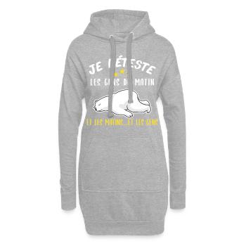 je déteste les gens du matin. Humour fatigue relax - Sweat-shirt à capuche long Femme - gris chiné - Devant