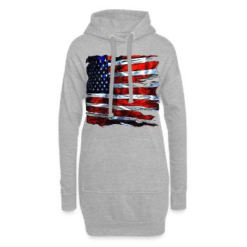Drapeau américain vintage finement fabriqué à la main - Sweat-shirt à capuche long Femme - gris chiné - Devant