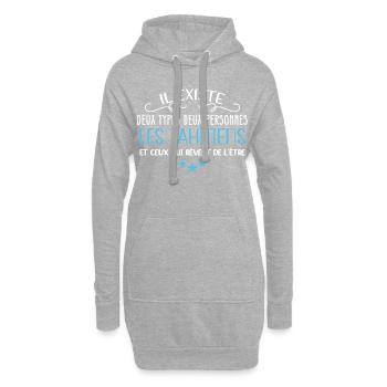Tahiti, humour tahitien, idée cadeau région, île - Sweat-shirt à capuche long Femme - gris chiné - Devant