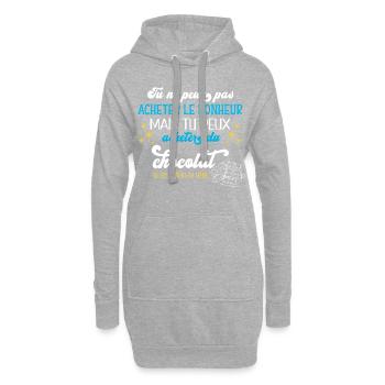 Humour chocolat, idée cadeau, bonheur et chocolats - Sweat-shirt à capuche long Femme - gris chiné - Devant
