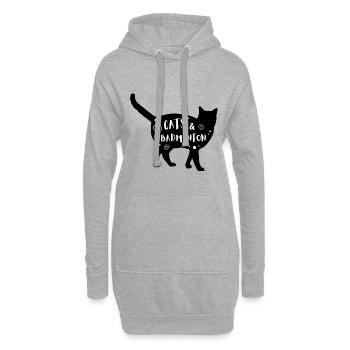 Katzen & Badminton - Hoodie-Kleid - Grau meliert - Vorne