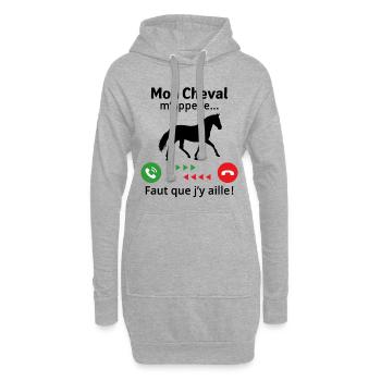 Mon cheval m'appelle faut quẹ j'y aille - Sweat-shirt à capuche long Femme - gris chiné - Devant