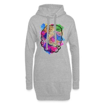 Ein Schönes und Lustiges Aquarell Calavera Design - Hoodie-Kleid - Grau meliert - Vorne