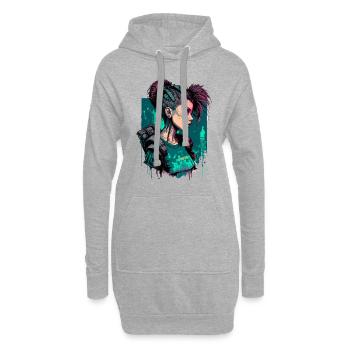 Superbe fille punk pour les fans de jeux vidéo - Sweat-shirt à capuche long Femme - gris chiné - Devant