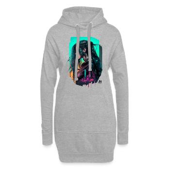 Trendige digitale Illustration einer furchtlosen Frau - Hoodie-Kleid - Grau meliert - Vorne