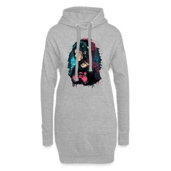 Belle dame punk pour les amateurs de jeux - Sweat-shirt à capuche long Femme - gris chiné - Devant