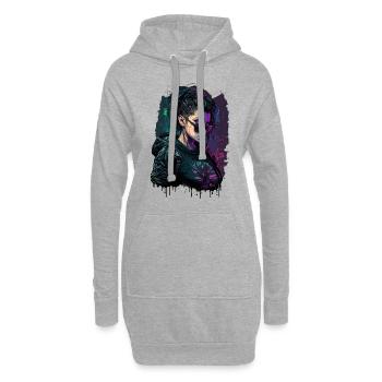Gamer Woman auf Action Experience Art. in einem Gamer - Hoodie-Kleid - Grau meliert - Vorne