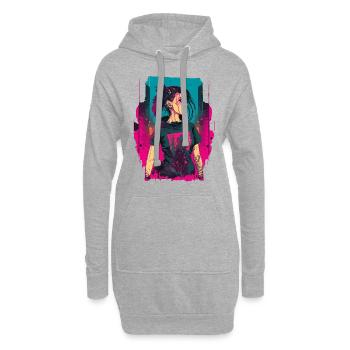 Cool Drawing Of A Beautiful Cyber Girl - Hoodie Dress - heather grey - Front