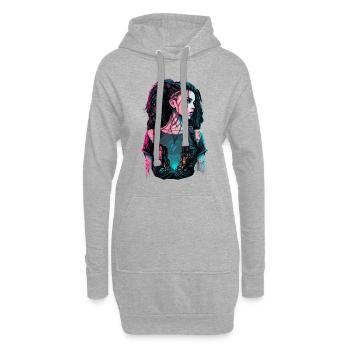Kunstwerk einer Cyber-Frau - Hoodie-Kleid - Grau meliert - Vorne