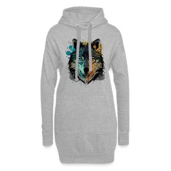 Merveilleux dessin d’une tête de loup - Sweat-shirt à capuche long Femme - gris chiné - Devant