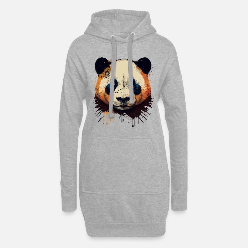 Süßer Panda - Hoodie-Kleid - Grau meliert