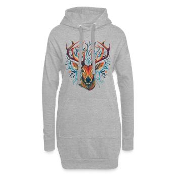 Tête de cerf fou - Sweat-shirt à capuche long Femme - gris chiné - Devant