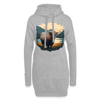 Yak avec lac - Sweat-shirt à capuche long Femme - gris chiné - Devant