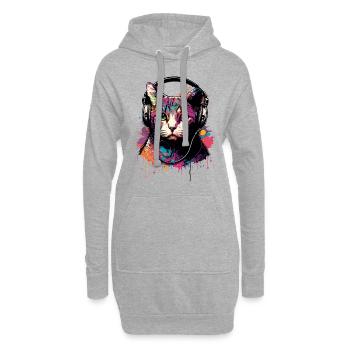 Chat coloré avec casque - Sweat-shirt à capuche long Femme - gris chiné - Devant
