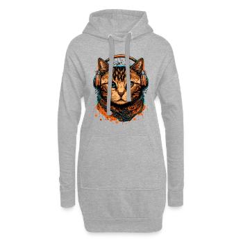 Katzentragende Kopfhörer - Hoodie-Kleid - Grau meliert - Vorne