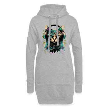 Chat avec casque - Sweat-shirt à capuche long Femme - gris chiné - Devant