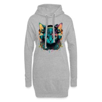 Chat vintage et musique - Sweat-shirt à capuche long Femme - gris chiné - Devant