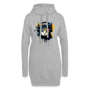 Chat et musique - Sweat-shirt à capuche long Femme - gris chiné - Devant