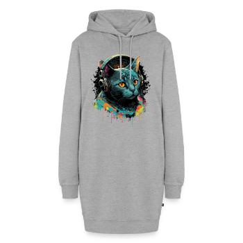 Le chat aime la musique - Sweat-shirt à capuche long Femme - gris chiné - Devant
