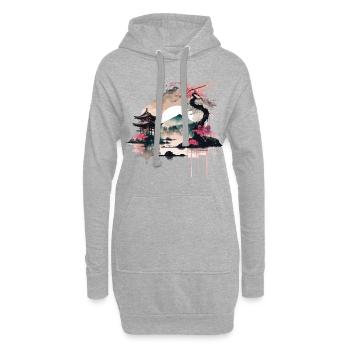 Lever de soleil japonais - Sweat-shirt à capuche long Femme - gris chiné - Devant