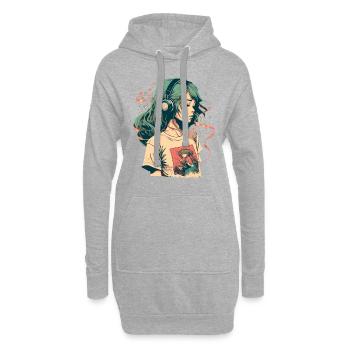 Study Girl hört Musik - Hoodie-Kleid - Grau meliert - Vorne